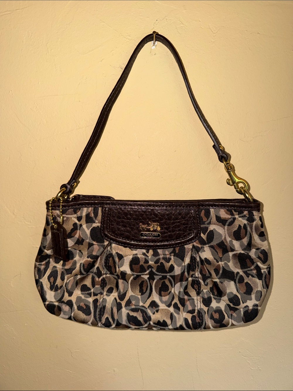 Coach Brown Leather-Trim Leopard Shoulder Bag